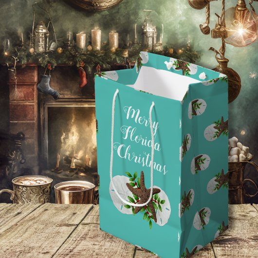 スターフィッシュサンドドルトロピカルクリスマス抱き枕 ミディアムペーパーバッグ