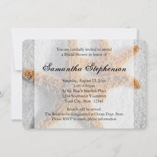 スターフィッシュサンドビーチ海テーマブライダルシャワー 招待状 (裏面)