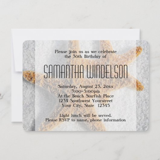 スターフィッシュサンドビーチ海テーマ誕生日パーティー 招待状 (裏面)