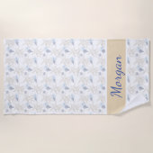 スターフィッシュシェルホワイトブルーパーソナライズされたビーチタオル ビーチタオル (正面)