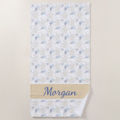 スターフィッシュシェルホワイトブルーパーソナライズされたビーチタオル ビーチタオル (正面)