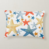 スターフィッシュシーシェルパターンブルーオレンジコースト アクセントクッション (裏面)