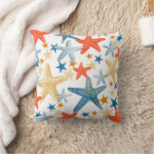 スターフィッシュシーシェルパターンブルーオレンジコースト クッション (ブランケット)