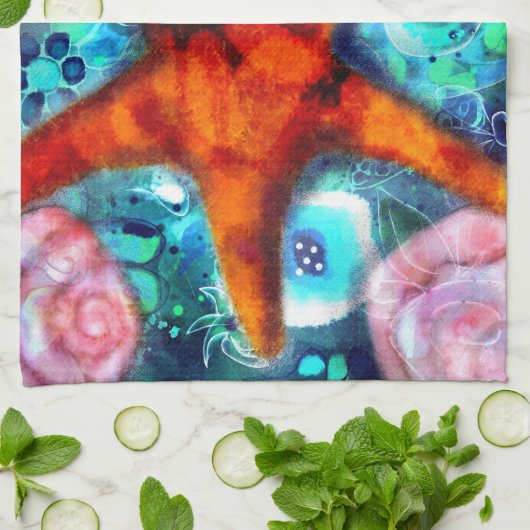 スターフィッシュシーシェルビーチ沿岸航海の抽象芸術 キッチンタオル (折り畳み)