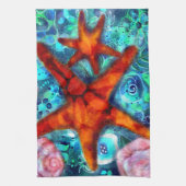 スターフィッシュシーシェルビーチ沿岸航海の抽象芸術 キッチンタオル (縦)