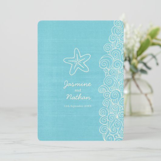 スターフィッシュシースワールアクアアイボリービーチ結婚式 招待状 (スタンド正面)