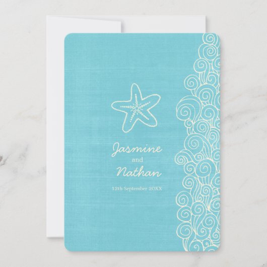 スターフィッシュシースワールアクアアイボリービーチ結婚式 招待状 (正面)