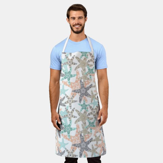 スターフィッシュシームレスパターンエプロン エプロン (着用した状態)