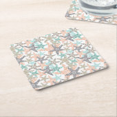 スターフィッシュシームレスパターン紙コースター スクエアペーパーコースター (アングル)