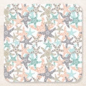 スターフィッシュシームレスパターン紙コースター スクエアペーパーコースター (正面)