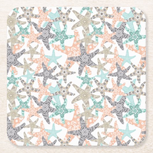 スターフィッシュシームレスパターン紙コースター スクエアペーパーコースター (正面)