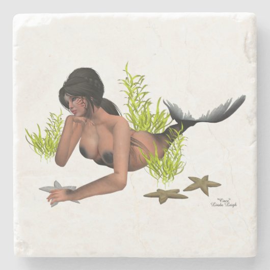 スターフィッシュストーンのコースター付きブルネットの人魚 ストーンコースター (正面)