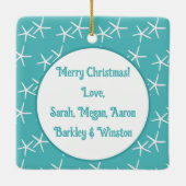 スターフィッシュターコイズファミリーフォトコラージュ日付 セラミックオーナメント (裏面)