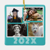 スターフィッシュターコイズファミリーフォトコラージュ日付 セラミックオーナメント (正面)