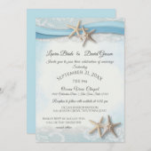 スターフィッシュトロピカルヴィンテージビーチスカイブルー結婚ズ 招待状 (正面/裏面)