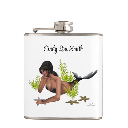 スターフィッシュドリンクフラスコ付きブルネットマーメイド フラスク (正面)