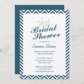 スターフィッシュネイビーブルーシェブロンストライプブライダルシャワー 招待状 (正面/裏面)