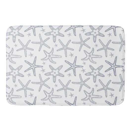 スターフィッシュネイビーブルー&ホワイト沿岸海洋生物プリント バスマット (正面)