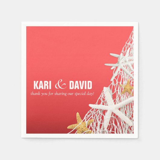 スターフィッシュネッティングビーチカクテルパーティー | コーラル スタンダードカクテルナプキン (正面)