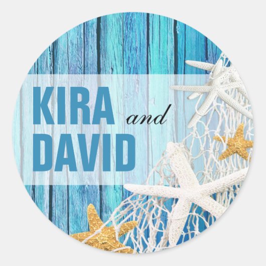 スターフィッシュネッティングビーチ木材好み |青 ラウンドシール (正面)