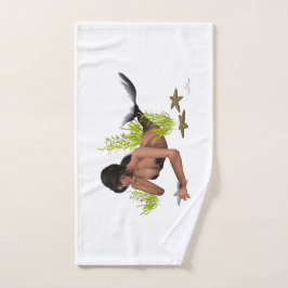 スターフィッシュハンドタオル付きブルネット人魚 ハンドタオル