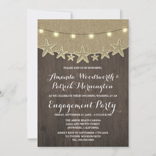 スターフィッシュバーラップビーチ婚約パーティ招待状 招待状 (正面)
