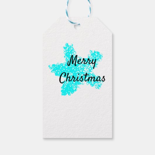 スターフィッシュパターンティール(緑がかった色)アクアホワイトメリークリスマス ギフトタグ (裏面)