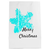 スターフィッシュパターンティール(緑がかった色)アクアホワイトメリークリスマス ミディアムペーパーバッグ (裏面)