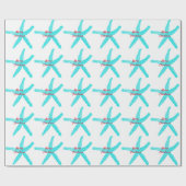 スターフィッシュパターンティール(緑がかった色)レッドビーチメリークリスマス ラッピングペーパー (フラット)