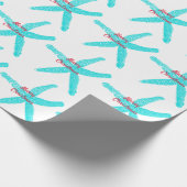 スターフィッシュパターンティール(緑がかった色)レッドビーチメリークリスマス ラッピングペーパー (角)