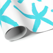 スターフィッシュパターンパステルティール（緑がかった色）ブルーホワイトクリスマス ラッピングペーパー (ロールコーナー)