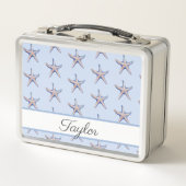 スターフィッシュパターンビーチマリン名前をカスタムする メタルランチボックス (正面)