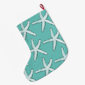 スターフィッシュパターンビーチ沿岸ティール（緑がかった色）ブルークリスマス ラージクリスマスストッキング (裏面 (吊り時))