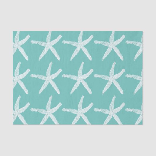 スターフィッシュパターンホワイトティール（緑がかった色）ブルービーチ 航海の 薄葉紙 (正面)