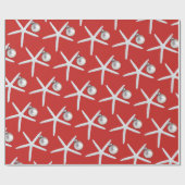 スターフィッシュパターンレッドクリスマスギフトラップ ラッピングペーパー (フラット)