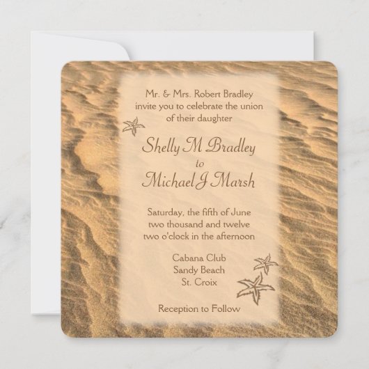 スターフィッシュビーチでのデスティネーションウェディング 招待状 (正面)