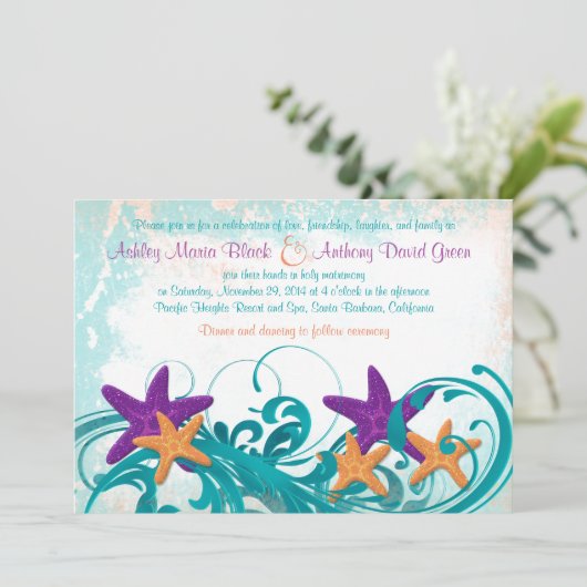 スターフィッシュビーチまたは宛先ウェディング招待状2 招待状 (スタンド正面)