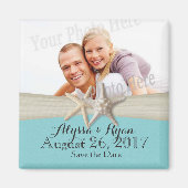 スターフィッシュビーチアクアブルー日付写真を保存 マグネット (正面)