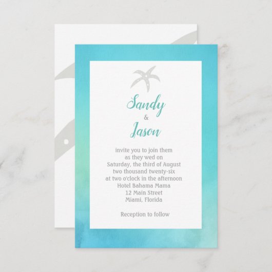 スターフィッシュビーチアクアブルー結婚式招待状 招待状 (正面/裏面)