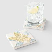 スターフィッシュビーチスカイブルーグリッタリーゴールドホワイトキュート ストーンコースター (横)