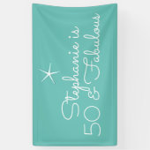 スターフィッシュビーチティール(緑がかった色)ブルーホワイト50thバースデーパーティー 横断幕 (縦)