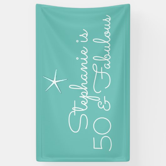 スターフィッシュビーチティール(緑がかった色)ブルーホワイト50thバースデーパーティー 横断幕 (縦)