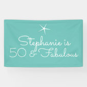 スターフィッシュビーチティール(緑がかった色)ブルーホワイト50thバースデーパーティー 横断幕 (横)