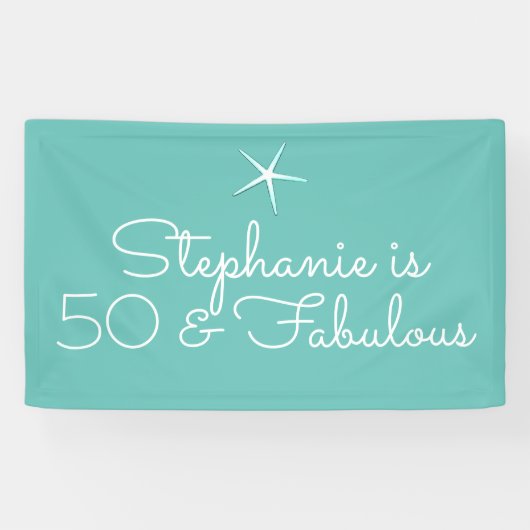 スターフィッシュビーチティール（緑がかった色）ブルーホワイト50thバースデーパーティー 横断幕 (横)