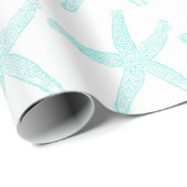 スターフィッシュビーチティール(緑がかった色)ホワイトクリスマスギフトラップ ラッピングペーパー (ロールコーナー)