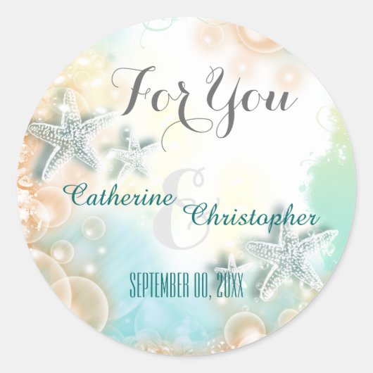 スターフィッシュビーチテーマ結婚式の引き出物「あなたのために」 ラウンドシール (正面)
