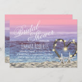 スターフィッシュビーチハートストリングライトブライダルシャワー 招待状 (正面/裏面)