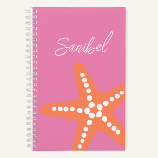 スターフィッシュビーチ名海名門私立校風のデコールピンクオレンジ ノートブック (正面)