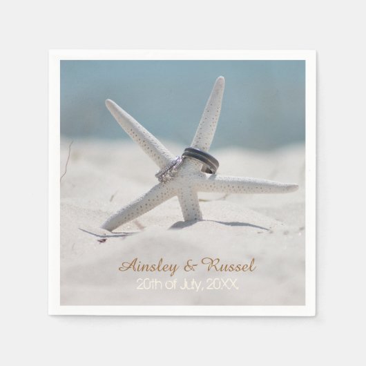 スターフィッシュビーチ結婚式ナプキンス スタンダードカクテルナプキン (正面)