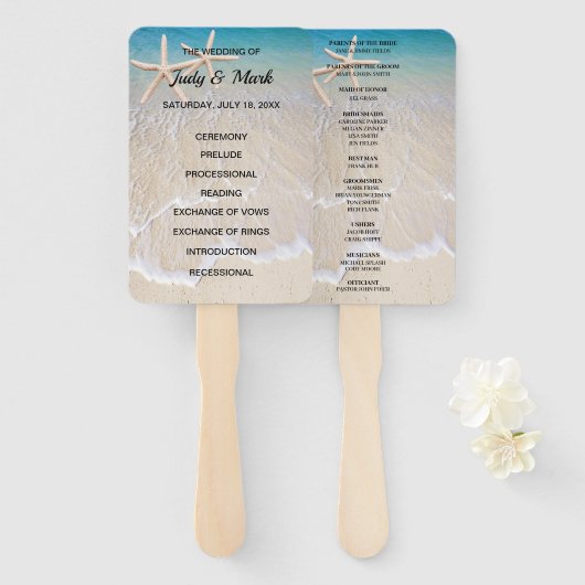 スターフィッシュビーチ結婚式プログラムファン ハンドファン (正面&裏面)